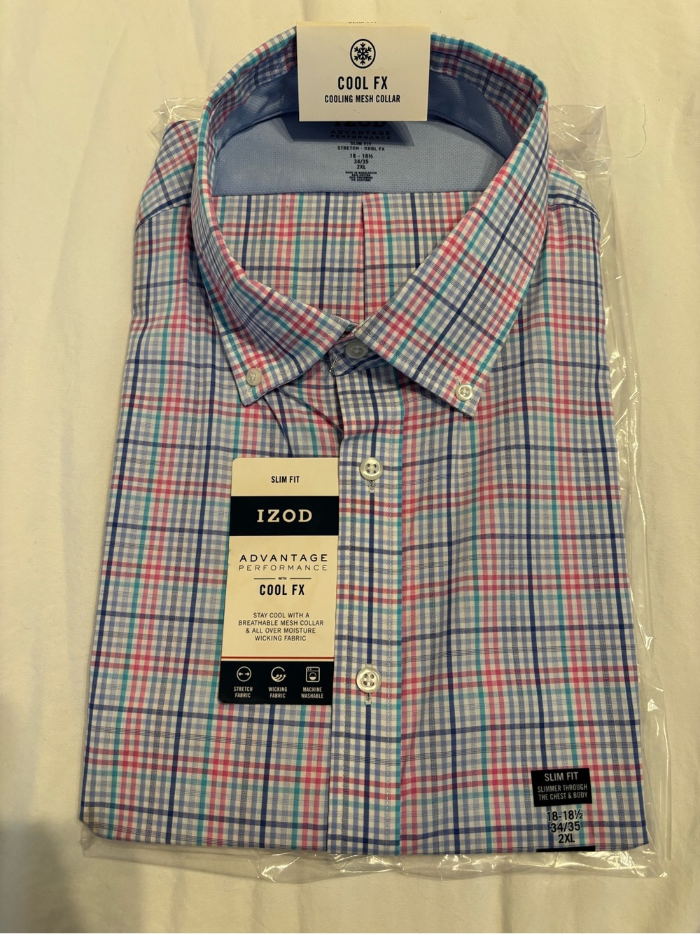 Izod Slim Fit Plaid Button-Down Shirt in Blue and Pink